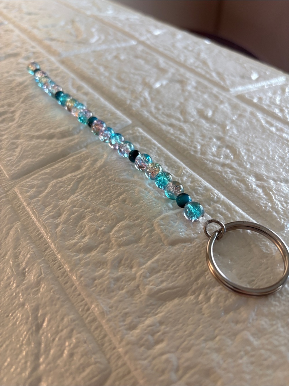 Handmade Crystal Teal Beaded Bracelet Key Charm/Key Ring - Women's Jewelry
